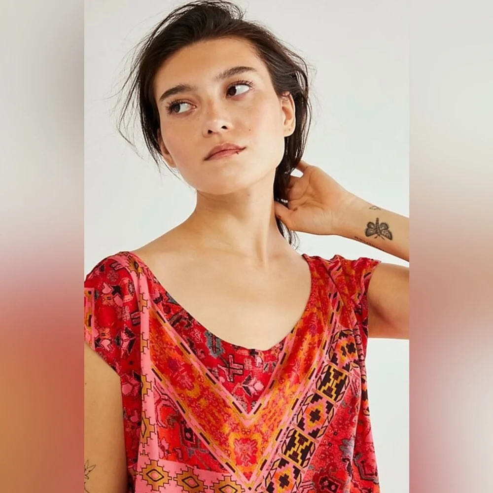 NWT FREE PEOPLE‎ Blakely Maxi Dress Red Motif M
